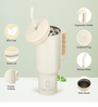 White 1200ml Stainless Steel Double Insulated Leak Proof Coffee Tumbler with Lid & Straw