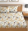 White 180 TC Floral Cotton Fitted Double Bedsheet 2 Pillow covers