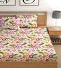 White 180 TC Floral Cotton Fitted Double Bedsheet 2 Pillow covers