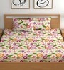 White 180 TC Floral Cotton Fitted Double Bedsheet 2 Pillow covers