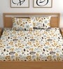 White 180 TC Floral Cotton Queen Double Bedsheet 2 Pillow covers