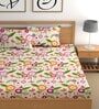 White 180 TC Floral Cotton Queen Double Bedsheet 2 Pillow covers