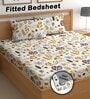 White 180 TC Floral Cotton Fitted Double Bedsheet 2 Pillow covers