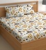 White 180 TC Floral Cotton Queen Double Bedsheet 2 Pillow covers