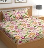 White 180 TC Floral Cotton Queen Double Bedsheet 2 Pillow covers