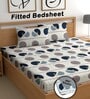 White 180 TC Geometric Cotton Fitted Double Bedsheet 2 Pillow covers