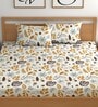 White 180 TC Floral Cotton Fitted Double Bedsheet 2 Pillow covers