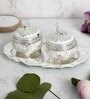 White & Gold White Metal (Set of 2) Condiment set with Tray