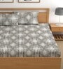 White 200 TC Abstract Cotton Fitted Double Bedsheet 2 Pillow covers