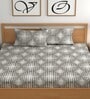 White 200 TC Abstract Cotton Fitted Double Bedsheet 2 Pillow covers
