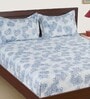 White 210 TC Leaf Print Cotton Satin Single Bed Sheet with 1 Pillow Cover