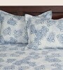 White 210 TC Leaf Print Cotton Satin Single Bed Sheet with 1 Pillow Cover