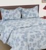 White 210 TC Leaf Print Cotton Satin Single Bed Sheet with 1 Pillow Cover
