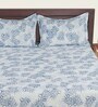 White 210 TC Leaf Print Cotton Satin Single Bed Sheet with 1 Pillow Cover