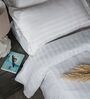 White 300TC 100% Cotton Stripe Flat Super King Bedsheet with 2 Pillow Covers