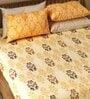 Orange Ethanic Motif Traditional 200 TC Cotton King Sized Bedsheet with 2 Pillow Covers
