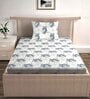 White Floral 144 TC Cotton Fitted Double Bedsheet with 2 Pillow Covers