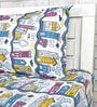 White Abstract 144 TC Cotton Single Bedsheet With 1 Pillow Cover
