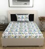White Abstract 144 TC Cotton Single Bedsheet With 1 Pillow Cover