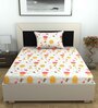 White Abstract 144 TC Cotton Single Bedsheet With 1 Pillow Cover