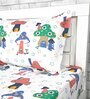 White Abstract 144 TC Cotton Single Bedsheet With 1 Pillow Cover