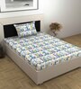 White Abstract 144 TC Cotton Single Bedsheet With 1 Pillow Cover