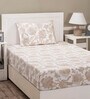 White Floral 210 TC 100% Cotton Single Bed Sized Bed Sheets With 1 Pillow Cover