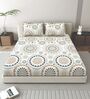 White Abstract 260 Tc Polycotton King Fitted Bedsheet With 2 Pillow Covers