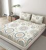 White Abstract 260 Tc Polycotton King Fitted Bedsheet With 2 Pillow Covers