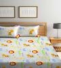White Wildlife 300 TC Cotton Blend Double Queen Size Bedsheet With 2 Pillow Covers
