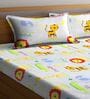 White Wildlife 300 TC Cotton Blend Double Queen Size Bedsheet With 2 Pillow Covers