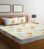 White Wildlife 300 TC Cotton Blend Double Queen Size Bedsheet With 2 Pillow Covers