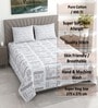 White Abstract 400 TC Cotton Superking Size Bedsheet With 2 Pillow Covers Threads