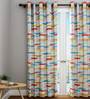 White Abstract Cotton 7 Ft Blackout Eyelet Door Curtain