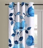 White Polyester Velvet Floral 7FT Light Filtering Eyelet Door Curtains (Pack of 1)