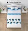 White Blue Autumn Delight Single 186 TC Cotton Bedsheet With 1 Pillow Cover