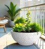 White Bowl Shaped Marble Polymer Floor Planter