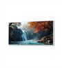 White Canvas Framed Autumn Serenity Forest Waterfall Escape Wall Painting(18X36 Inch)