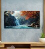 White Canvas Framed Autumn Serenity Forest Waterfall Escape Wall Painting(18X36 Inch)
