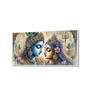 White Canvas Framed Divine Love of Krishna and Radha Wall Painting(24X48 Inch)