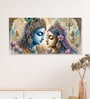 White Canvas Framed Divine Love of Krishna and Radha Wall Painting(24X48 Inch)