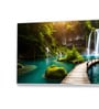 White Canvas Framed Enchanting Waterfall with Scenic Bridge Wall Painting(24X48 Inch)