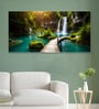 White Canvas Framed Enchanting Waterfall with Scenic Bridge Wall Painting(24X48 Inch)