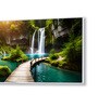 White Canvas Framed Enchanting Waterfall with Scenic Bridge Wall Painting(24X48 Inch)