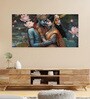 White Canvas Framed Eternal Love of Krishna and Radha Wall Painting(24X48 Inch)