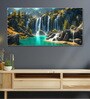 White Canvas Framed Lush Green Waterfall in Forest Wall Painting(18X36 Inch)