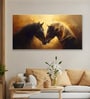 White Canvas Framed Majestic Equine Encounter in Art Wall Painting(12X24 Inch)