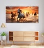 White Canvas Framed Majestic Horses Galloping at Sunset Wall Painting(24X48 Inch)