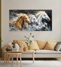 White Canvas Framed Majestic Horses Galloping Through Meadow Wall Painting(18X36 Inch)