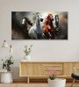 White Canvas Framed Majestic Horses in Dramatic Flight Wall Painting(18X36 Inch)